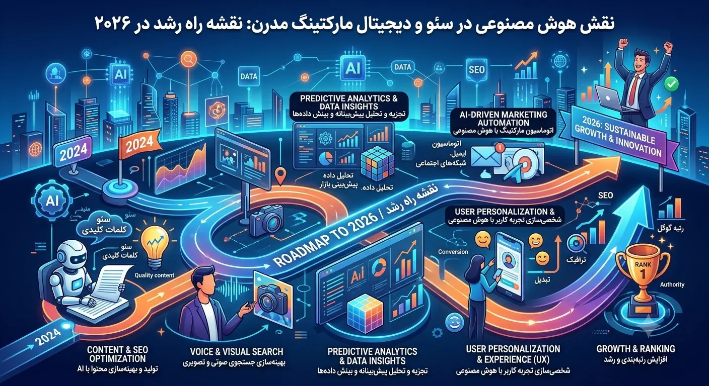 نقش هوش مصنوعی در سئو و دیجیتال مارکتینگ مدرن: نقشه راه رشد در ۲۰۲۶